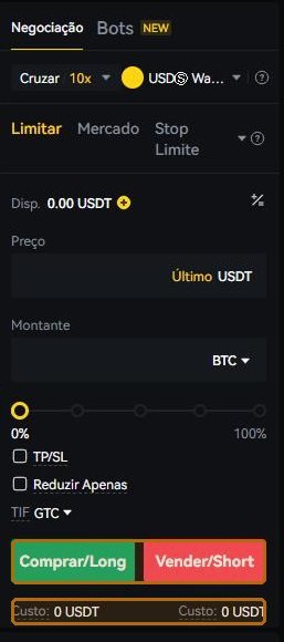The futures form with the account open. Note the buttons are not “buy” and “sell” but long and short — and that the cost appears under each one.